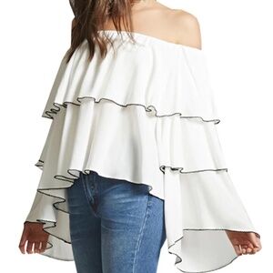 Forever 21 Tiered-‎ Off The Shoulder Blouse, White, Size Small